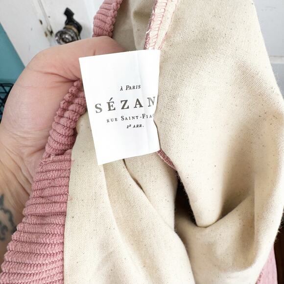 Sezane Tote Bag Pink La Maille Ribbed Corduroy Double Handle Lined Rectangular - Picture 10 of 12